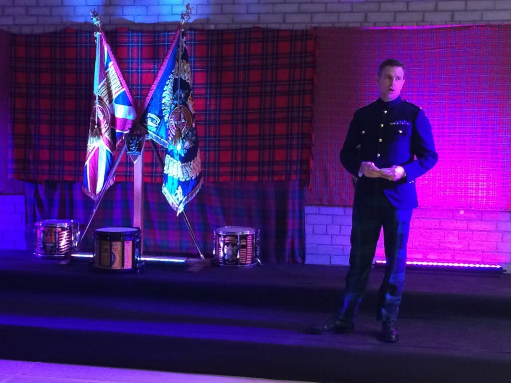 Lieutenant Colonel Piers Strudwick, Commanding Officer of 7SCOTS speaks during the event.