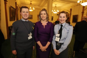 Armed Forces Minister Penny Mordaunt with Cadet Warrant Officer Matthew Haley and Cadet Staff Sergeant Eilidh Rattray.