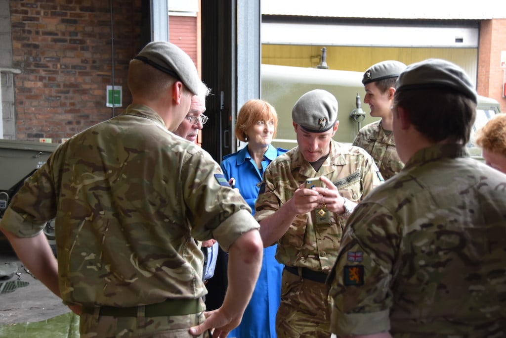 Regimental CO Lt Col James Campbell-Barnard checks for tweets.
