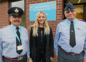 Wing Warrant Officer (ATC) Glenn Judge, Honorary Group Captain Carol Vorderman RAFVR(T) and Squadron Leader Jim Hair RAFVR(T) deputy OC for Highland Wing.