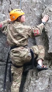 L/Cpl Logan (Morrison’s Academy CCF) during rock climbing training.