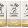 3 Employer recognition Gold Award graphics showing armed forces covenant logo with crown and lion holding a british flag
