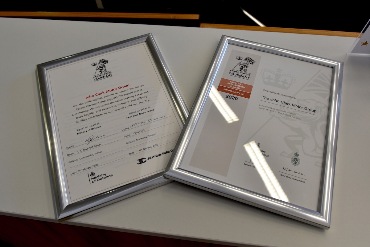 John Clark Motor Group Armed Forces Covenant certificates