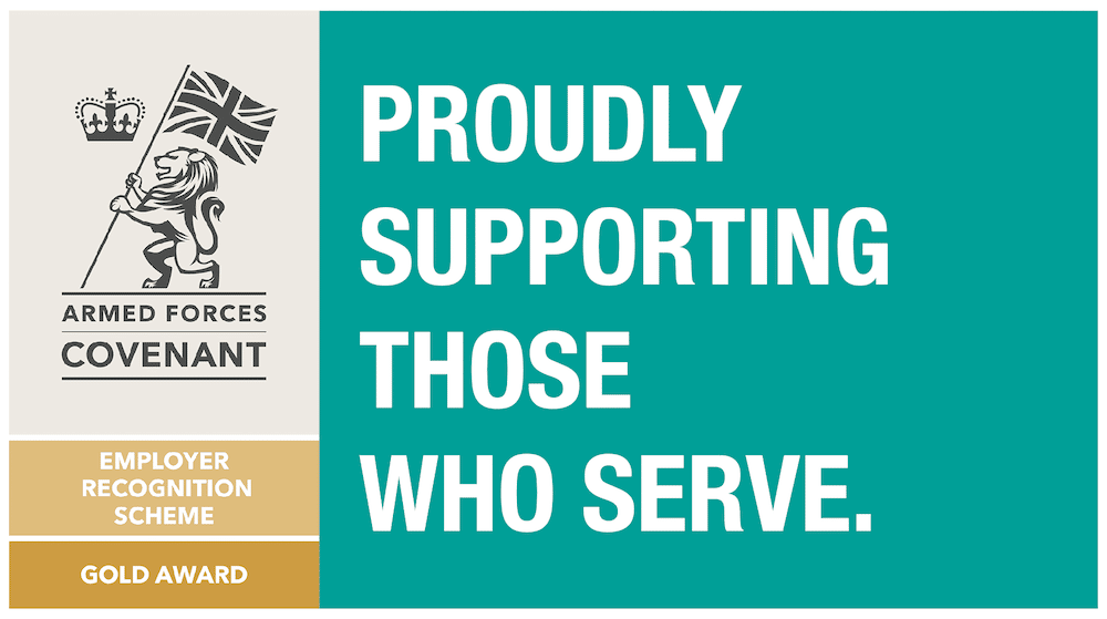 Proudly supporting those who serve Armed Forces Covenant Employer Recognition Gold Award graphic