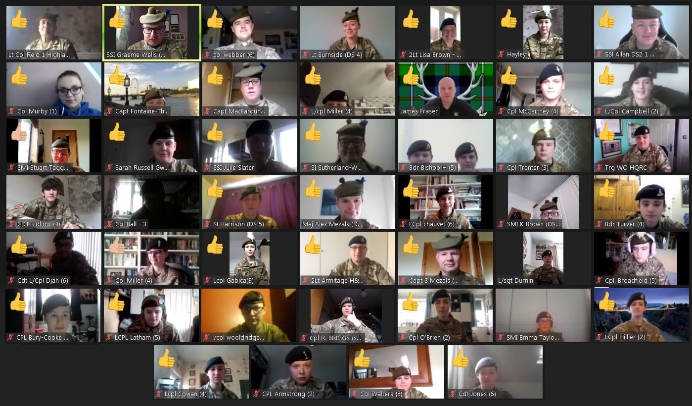 A composite image of cadets during online training.