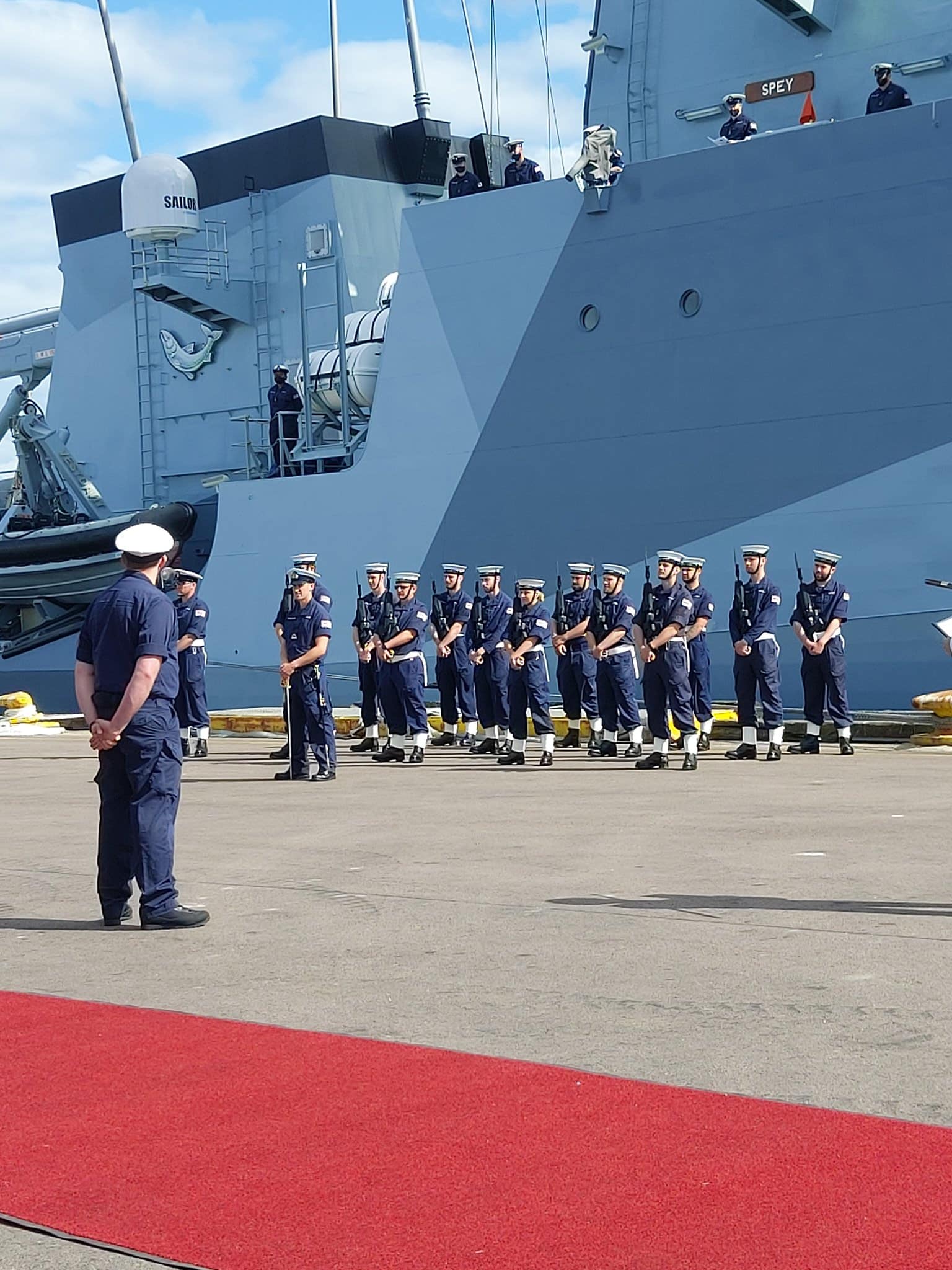 HMS Spey rehearsing their commissioning on June 17.