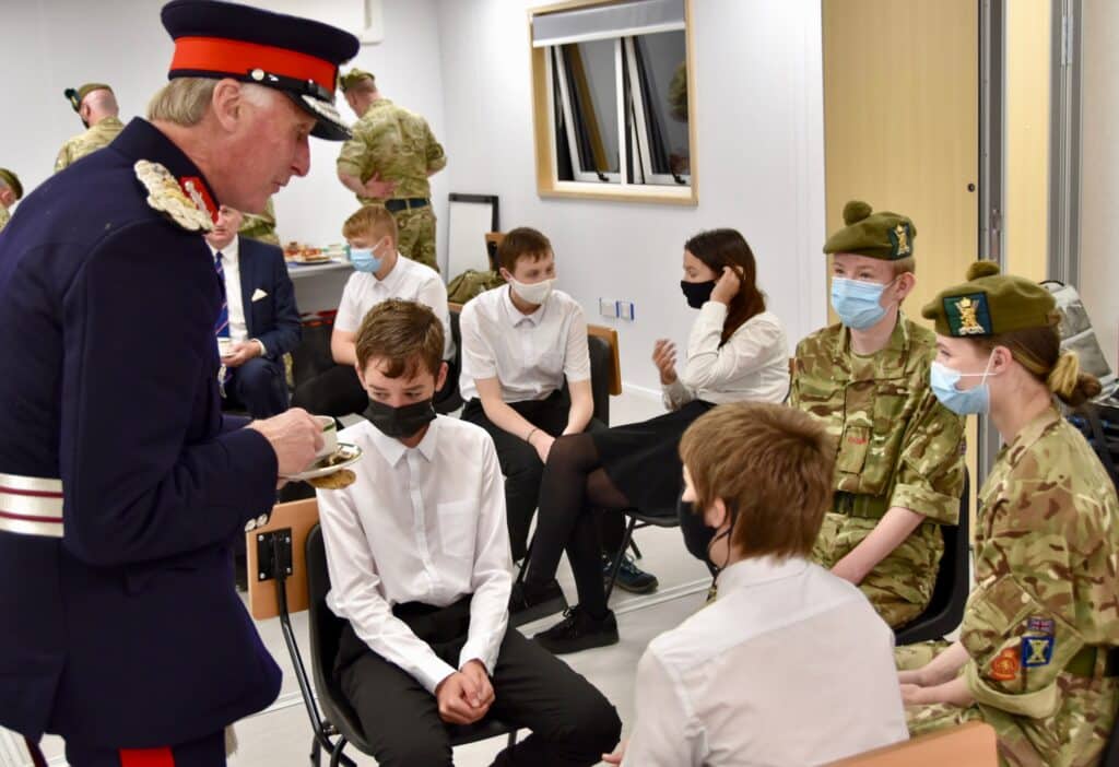Lord-Lieutenant of Stirling and Falkirk Alan Simpson chats to cadets.
