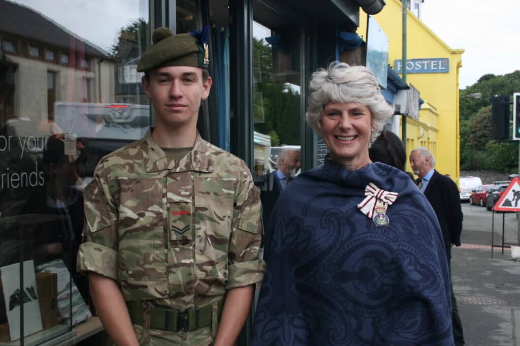 Cpl Robertson (left) alongside the Lord Lieutenant of Ross & Cromarty, Mrs Joanie Whiteford.