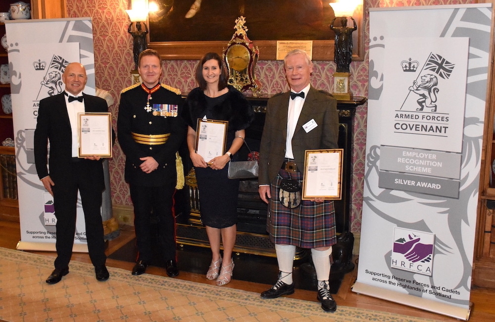 The 2021 ERS Silver recipients (from left) Colin McAllister of John Clark Motor Group, Jenna Jackson of SSE plc and Ron MacEachgran of Isle of Harris Distillers Ltd.