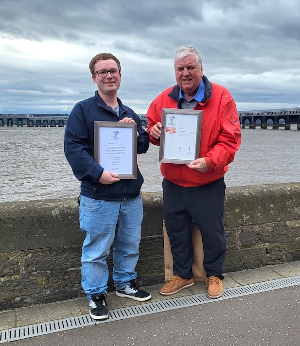 Highland RFCA REED Roy McLellan with Dundee Gin Company Managing Director David Bruce.