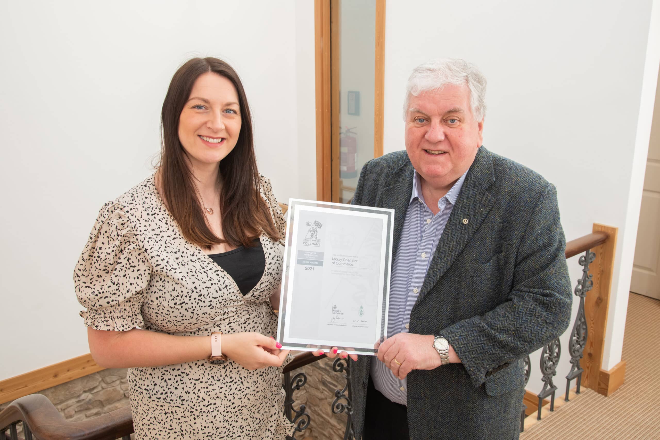 Moray Chamber's Sarah Medcraf and HRFCA's Roy McLellan