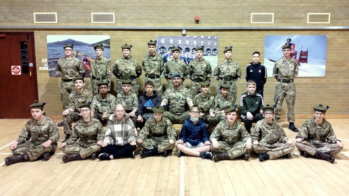 Sqn Ldr Wearing (centre) with cadets of Elgin Detachment.