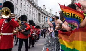 Defence personnel march with Pride through London.