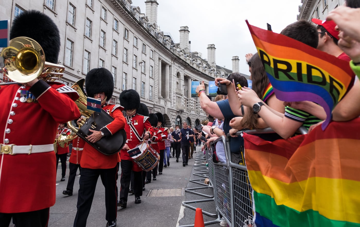 Defence personnel march with Pride through London.