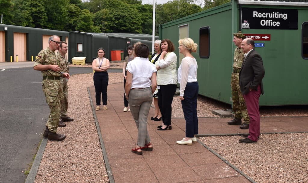 Major Martin Cockcroft and WO2 Rab Wilson brief the visitors.