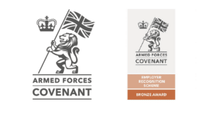 Armed Forces Covenant and Defence Employer Recognition Scheme Bronze Award logos