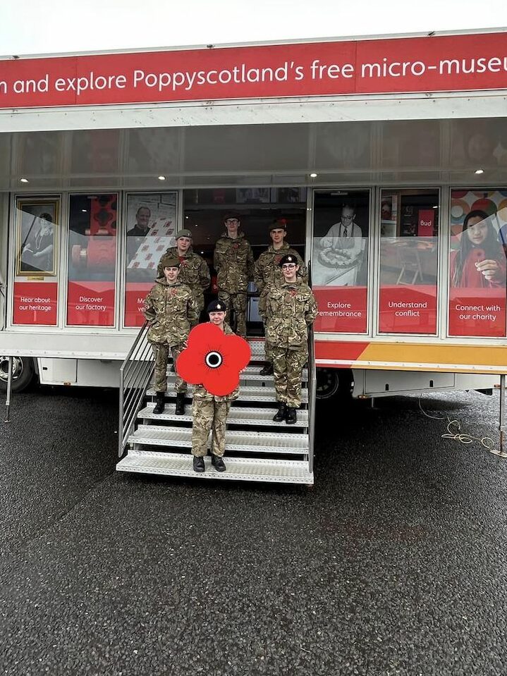 Cadets in front of Poppyscotland mobile museum