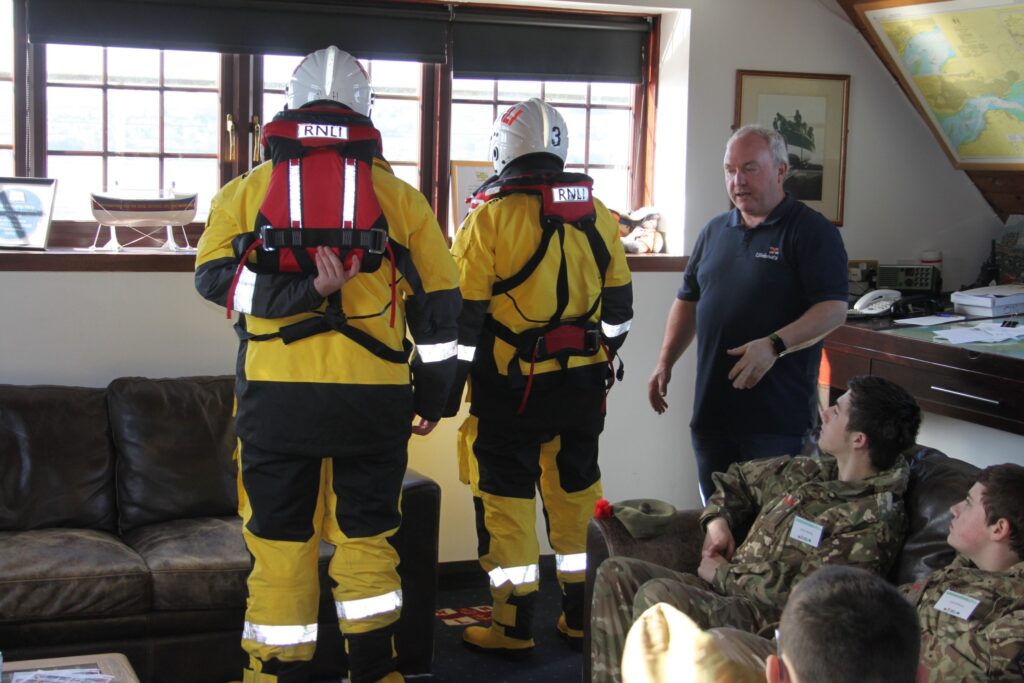 cadets trying on life vests