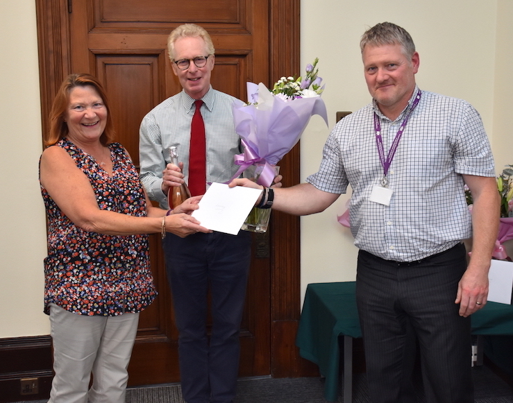 Lesley with Chief Executive Brigadier (Retd) Mark Dodson and Head of Business Administration Craig Ansell.