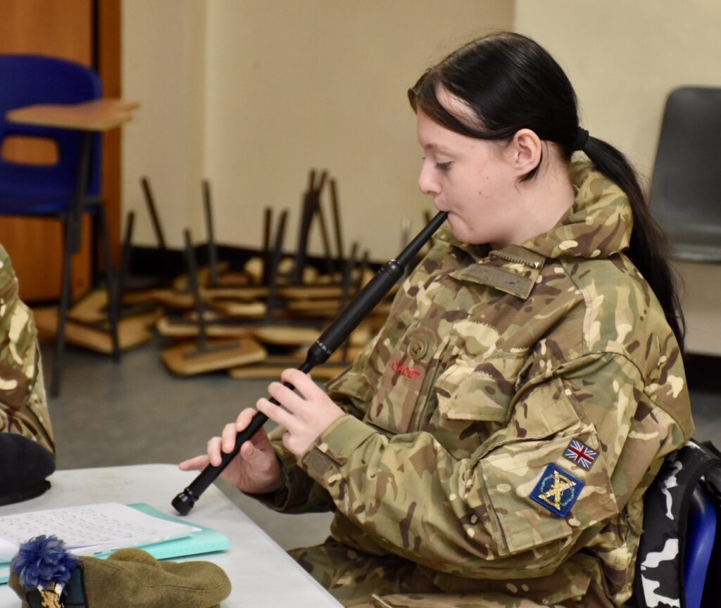 A 2nd Battalion The Highlanders Cadet during a practice session.