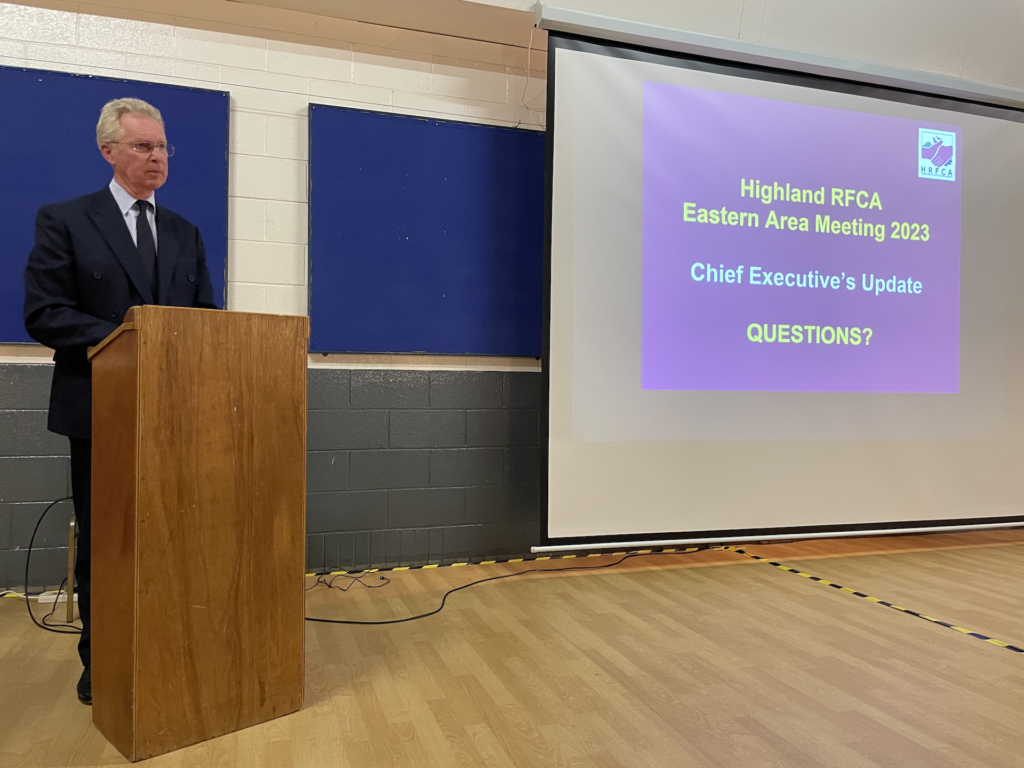 Highland RFCA Chief Executive taking questions at lectern