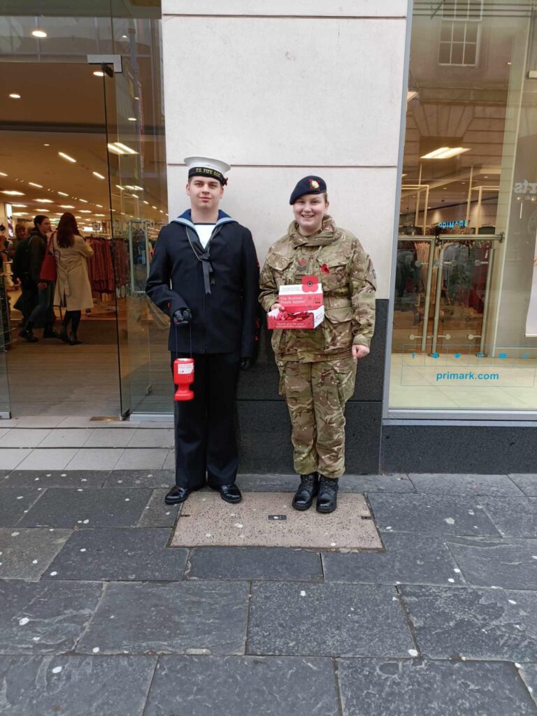 Collecting on Dunfermline High Street.