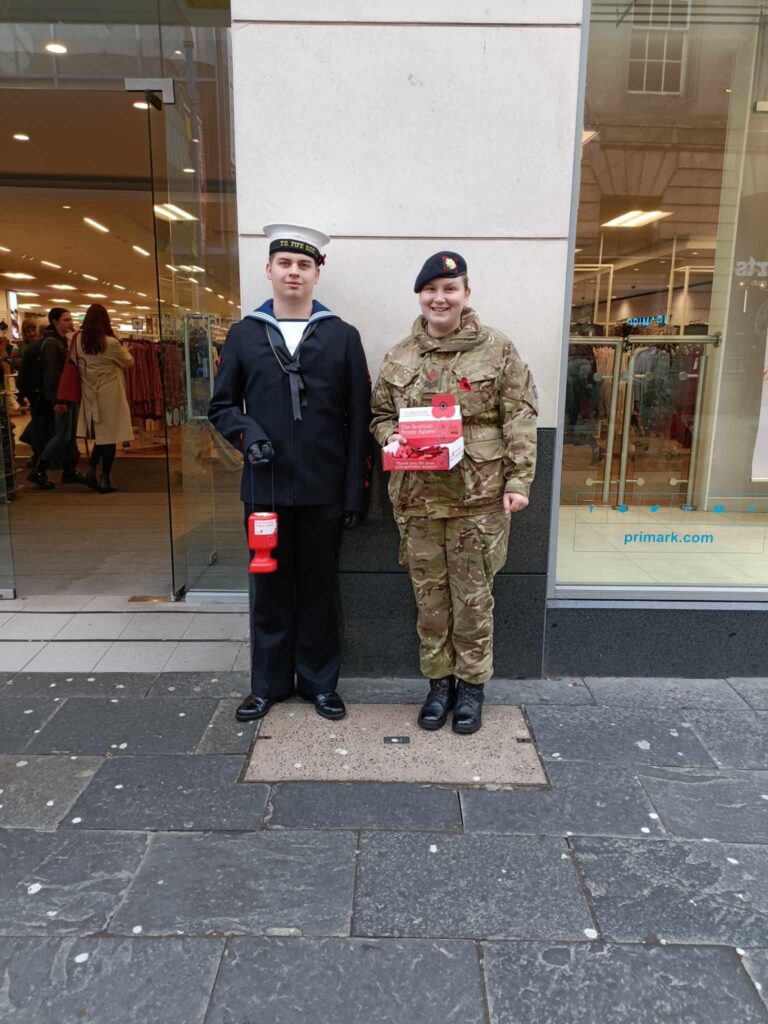 Collecting on Dunfermline High Street.