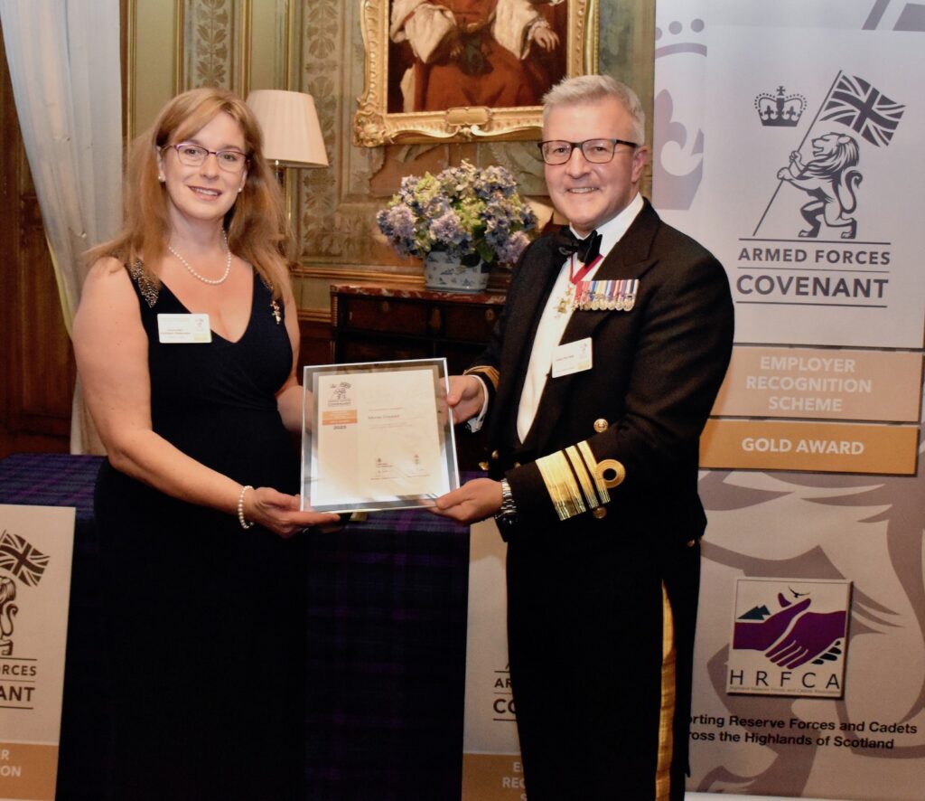 Moray Council receiving the Award from Vice Admiral Hally.