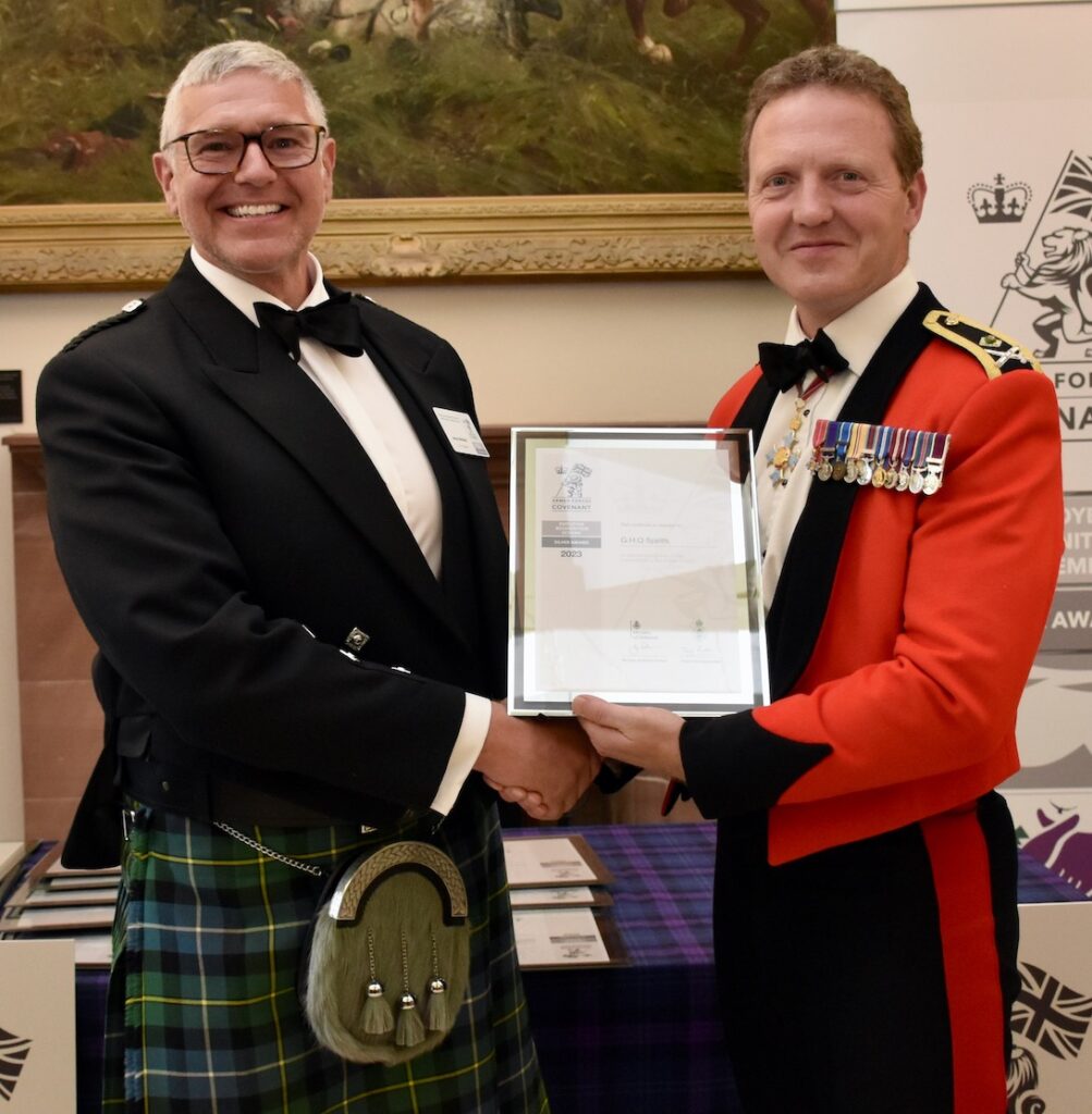 James McNeill of G.H.Q. Spirits received his award from General Officer Scotland General Bill Wright.