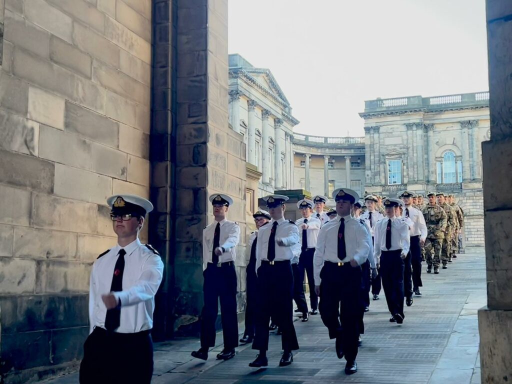 URNU ES cadets marching in Edinburgh.