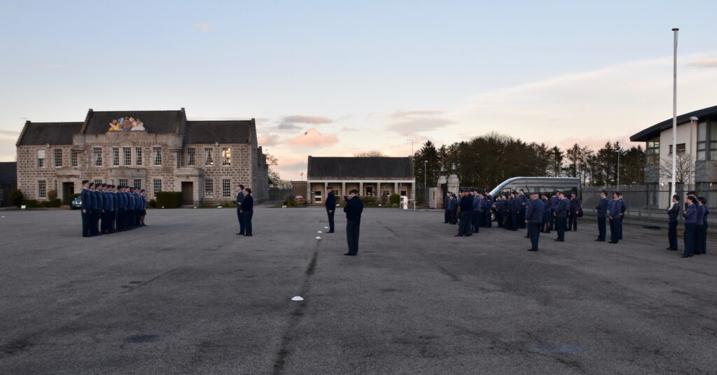60 cadets and adult volunteers on the Gordon Barracks' Parade Square.