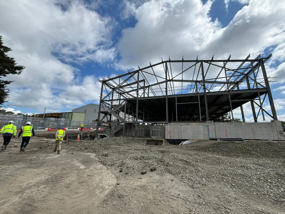 The steel frame of the new Dunfermline Army Reserve Centre.