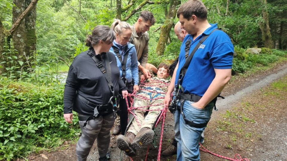 Improvised stretcher drill.
