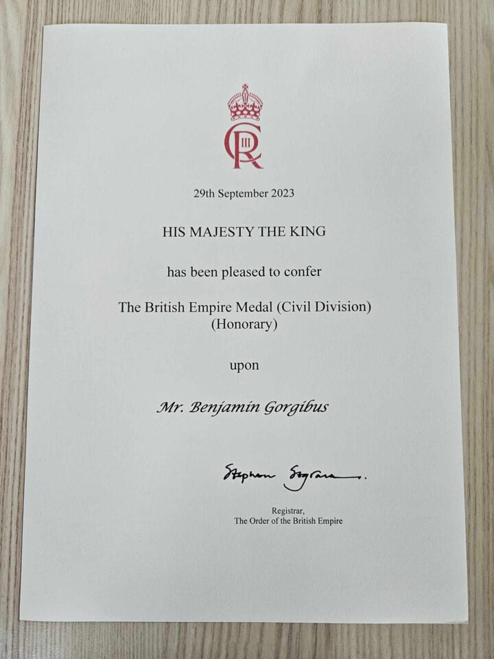British Empire Medal certificate.