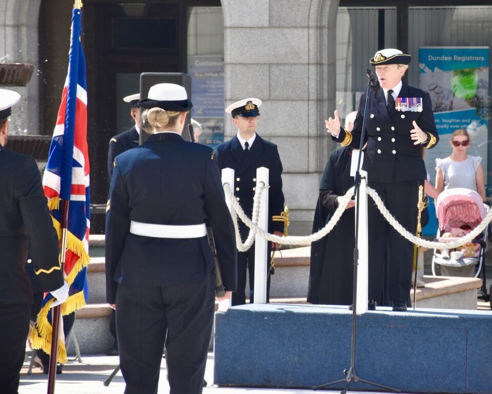 Rear Admiral Jude Terry making a speech.