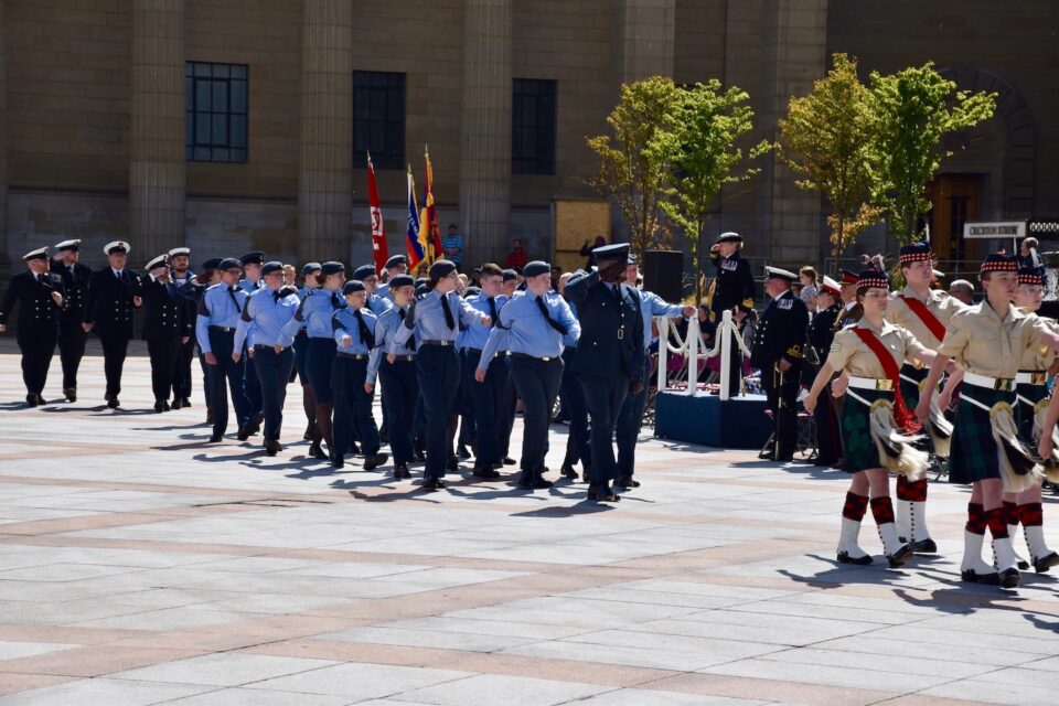 Cadets march out of Dundee City Square.