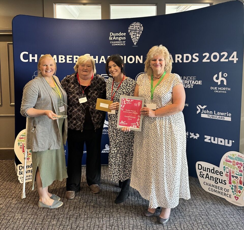 A group from Dundee Rep and Scottish Dance Theatre Limited with their overall winner award.