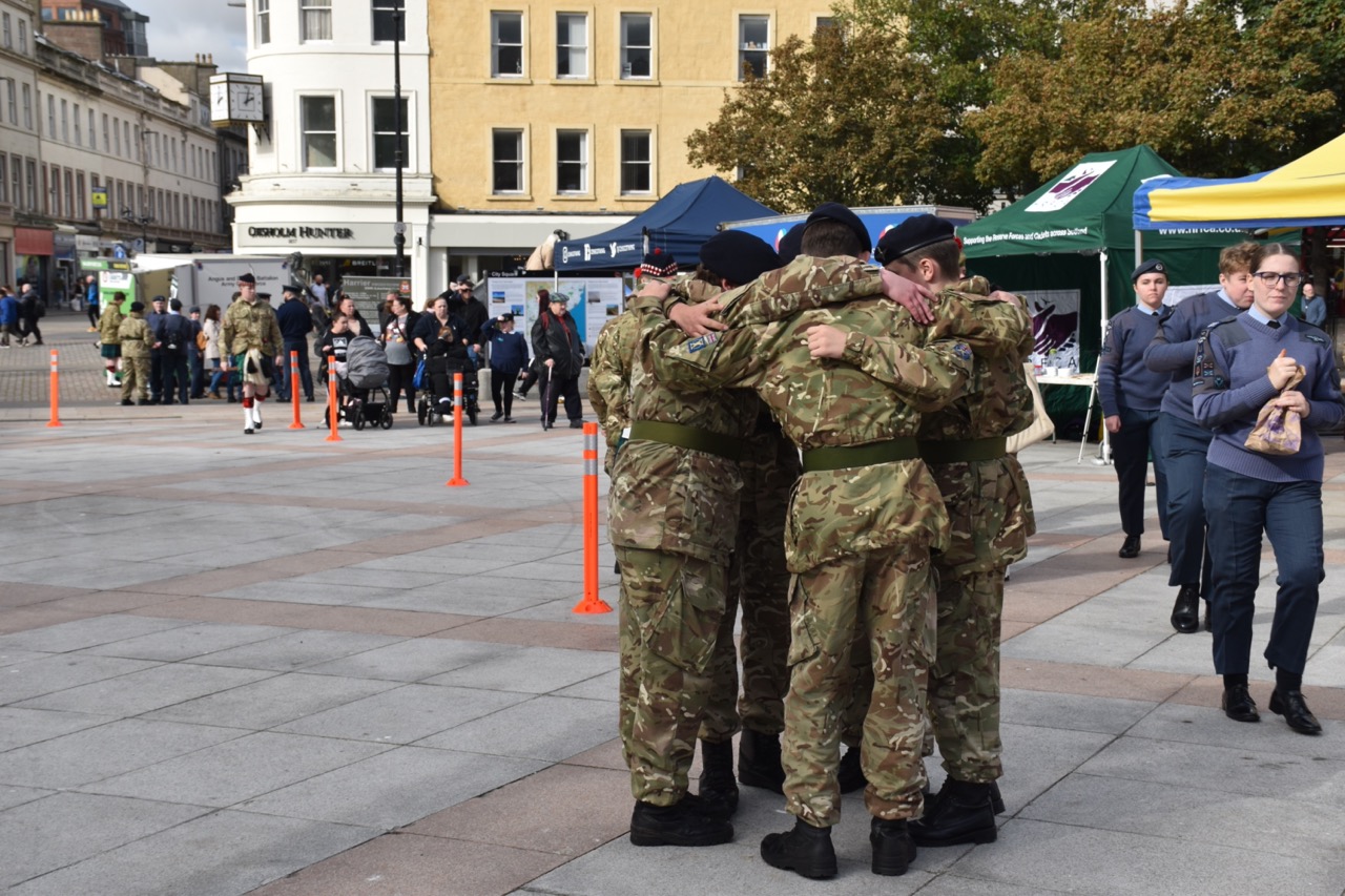 Cadets huddled together.