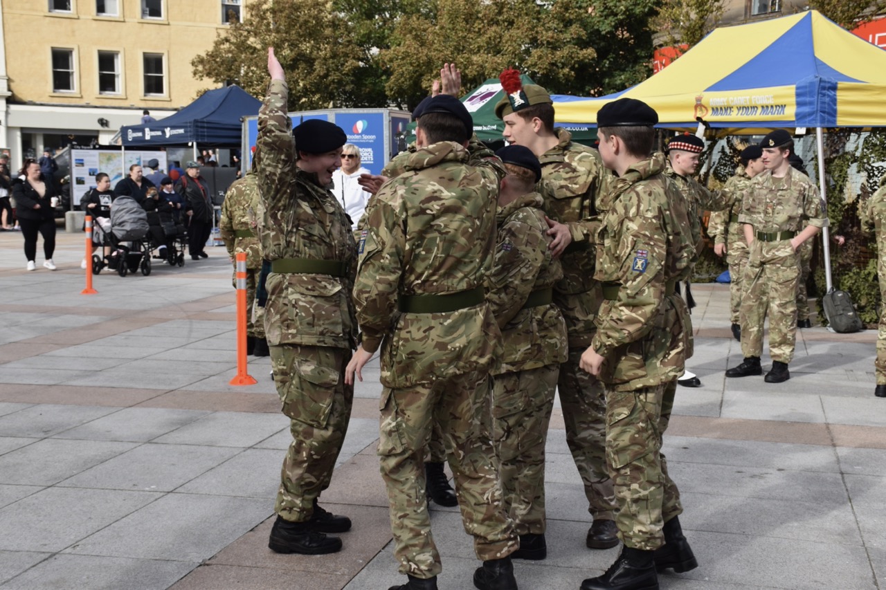 Cadets huddled together.
