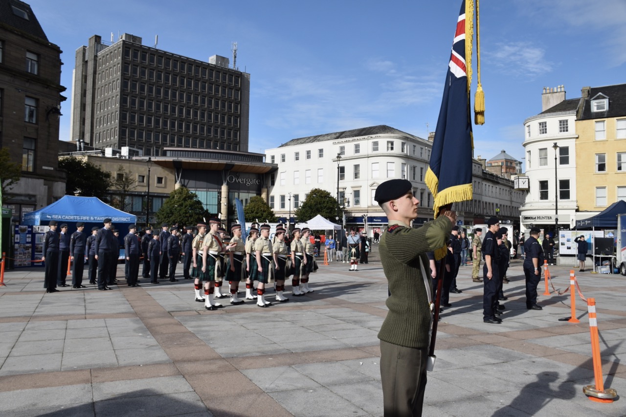 Flagbearer and cadets.