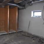 Shower cubicles.