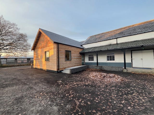 The end elevation of the new extension where it joins the existing building.