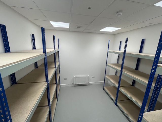 Racking in one of the two new storerooms that form part of the extension.