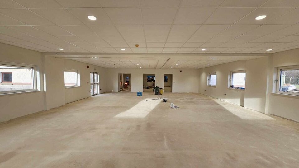 Interior of the large, multi-functional extension at Barry Buddon Cadet Training Centre.