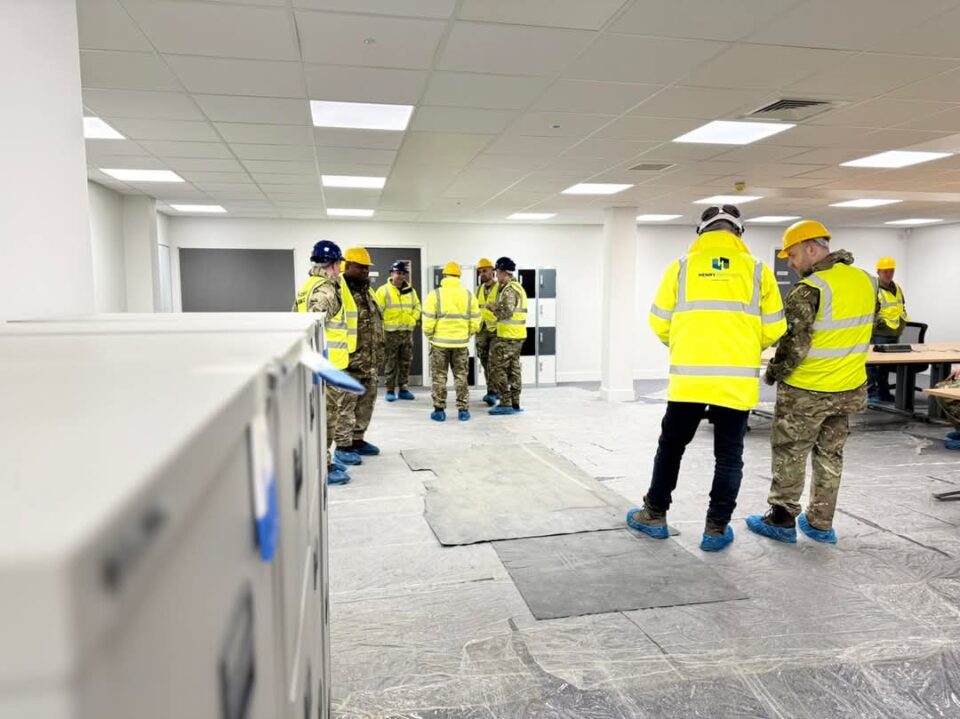 The main, open-plan office area at Dunfermline Army Reserve Centre.