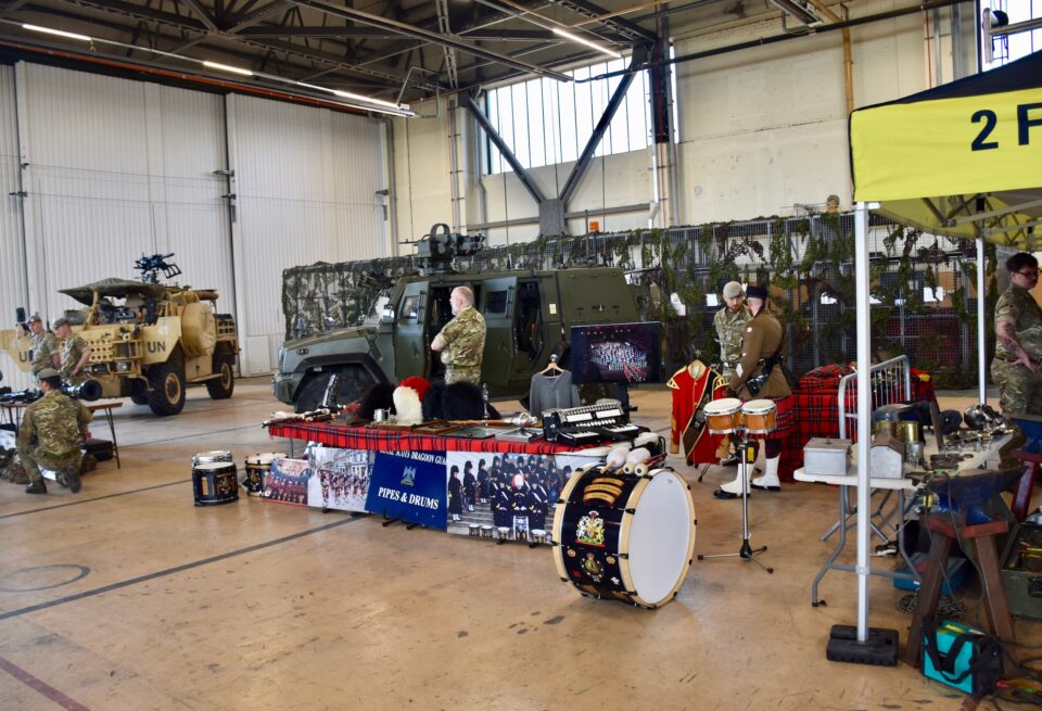 Vehicles and other kit displayed by the Royal Scots Dragoon Guards.