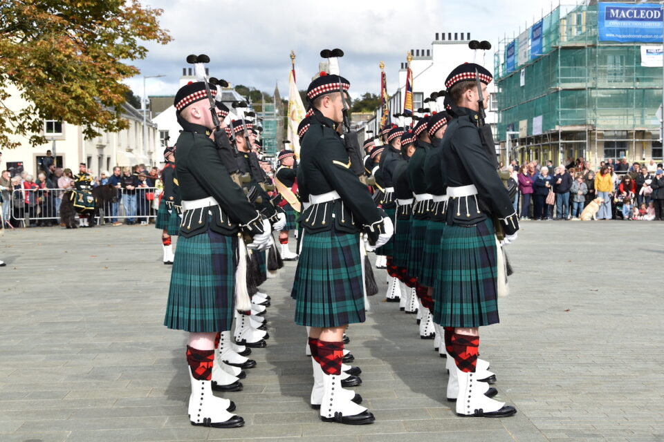 Members of The Royal Regiment of Scotland form up in Lochgilphead.